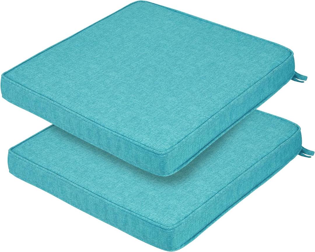 FUNHOME Indoor/Outdoor Chair Cushions Set of 2, 18 x 18 x 2.5 Inch Square Corner Outdoor Cushions for Patio Furniture,2 Packs Patio Chair Cushions with Ties-Aqua Blue