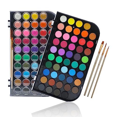 Artecho 48 Colors Watercolor Cake Set with 3 Brushes, Washable, Travel Design, Perfect for Card Making, Illustrations, Painting, Calligraphy