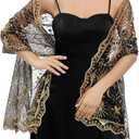Ladiery Sequin Stars Moons Shawls and Wraps for Evening Dresses,Women sparkly Sheer Mesh Wedding Shawls for Evening Party