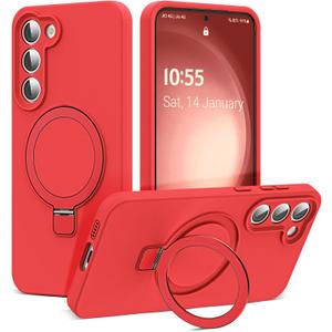 SKYLMW for Samsung Galaxy S23 Case with Magnetic Invisible Stand [Compatible with Mag-Safe] Military Drop Tested [Full Camera Protection] Silicone S23 Cases for Men Women, Red