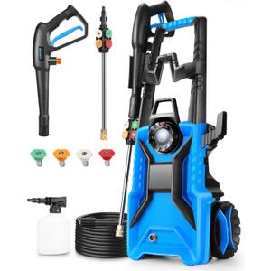 Electric Pressure Washer 5000 PSI 3.0 GPM Adjustable Pressure, High Power Washer with 33ft Pressure Hose, 4 Nozzles and 500ml Foam Cannon for Cars/Fences/Driveways/Patios/Home Cleaning (Blue)