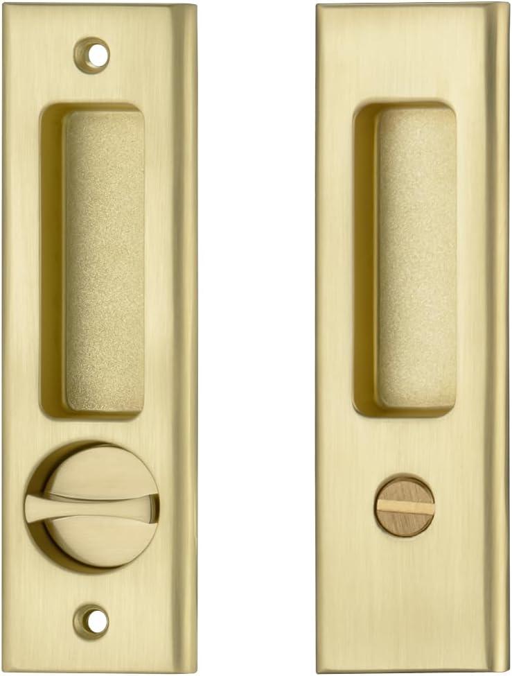 NCL Sliding Door Handle for Bath, Satin Brass Barn Door Flush Handle, Privacy Pocket Door Lock