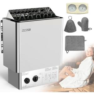 Sauna Heater 9KW 220V Electric Sauna Heaters Dry Steam Bath Sauna Stove 3h Timer with Thermo-Hygrometer Sauna Hat Set for 310-460 Cu.ft Home Hotel Spa Sauna Room