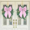 Suncalla 2 Pcs Pink Plaid Wreath Bow 19.6'' x 11.8'' Coquette Front Door Hanger Cute Bow Wreath Accessories Xmas Party Yard Doorway Indoor Outdoor Wall Decoration