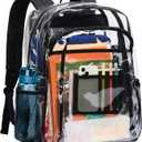 Vorspack Clear Backpack Heavy Duty - Extra Large Clear Book Bag with Multi-pockets See Through Backpack for College Workplace Travel - Black