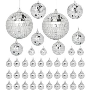 Mini Mirror Disco Ball Ornaments: Hanging Disco Ball Silver Party Decorations Set 42 Pack - Small Mirror Balls Decor for Wedding Christmas Birthday Cake Topper (1.2/2/2.4/3 Inch)