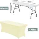 CWK 8FT Waterproof Stretch Spandex Table Cover for Rectangular Tables - Elastic Fitted Tablecloth for Folding Tables,Wrinkle Resistant Table Cloth for Parties, Weddings, Banquets & Events (Beige)
