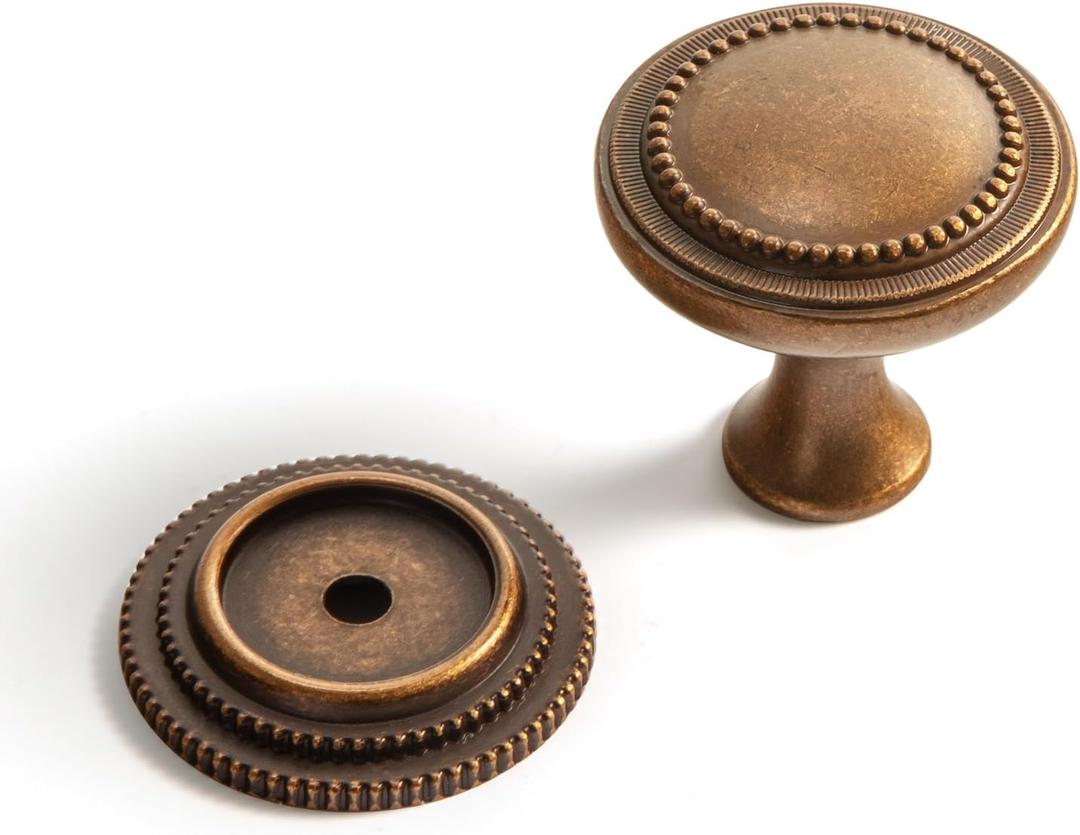 Goo-Ki 6 Pack Antique Bronze Cabinet Drawer Knobs with Backplate - Vintage Retro Brass Bar Knob Spacer Small Single Hole Pull Kitchen Hardware for Dresser Cupboard Wardrobe, 066GT-E32-DK