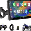 Carpuride W712D Motorcycle Car play Screen with HD 1080 Dual Dash Cam, Wireless Car Play and Android Auto, 7" Waterproof Rotatable Navigation Touchscreen, Loop Recording, Bluetooth, Wired Controller