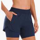 Stelle Women 2 in 1 Running Shorts High Waisted Athletic Shorts Gym Workout Shorts with Liner Zipper Pockets (L)