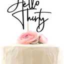 Hello Thirty Cake Topper, Happy 30th Birthday Party Decorations, Black Glitter