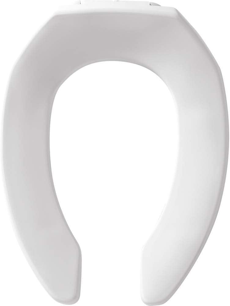 BEMIS 1955SSCT Commercial Open Front Plastic Toilet Seat, Heavy Duty Industrial No Slam Seat without Lid, Secure Installation, Made in USA, Elongated, White