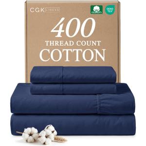 Queen Sheet Set - 100% Cotton Sheets - 4 Piece Queen Size Cotton Bed Set with Deep Pockets up to 16 Inches - Ultra Soft, Breathable & Cooling - Fade and Stain Resistant - Machine Washable - Navy Blue