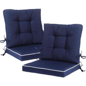 Outdoor Patio Chair Cushions Set of 2, Water Resistant Square Seat/Back Cushions with Ties, All Weather 36"x20" Seating Cushions for Outdoor Furniture, 20x36inch Seat+Back