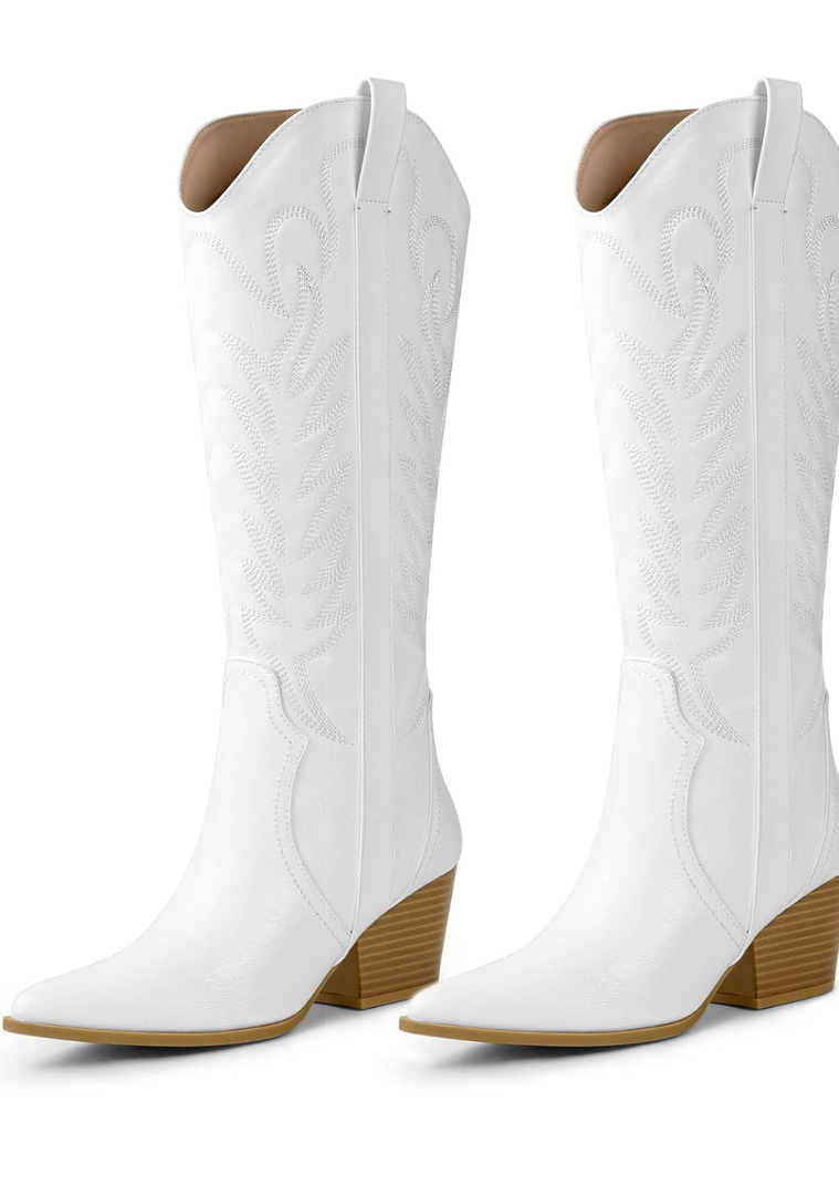 Arromic Cowboy Boots for Women Comfortable Womens Embroidered Western Cowgirl Knee High Boots Pointed Toe Zipper Chunky Heel Country Outfit Retro Tall Boots, Size 9