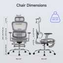 Office Chair with Footrest, Ergonomic Chair with 3D Headrest, Computer Chair with Adjustable Backrest & 3D Armrest, Gaming Chair with Adaptive Lumbar Support, Mesh Backrest & Cushion, Grey, 19.7 inches x 18.9 inches x 48 inches