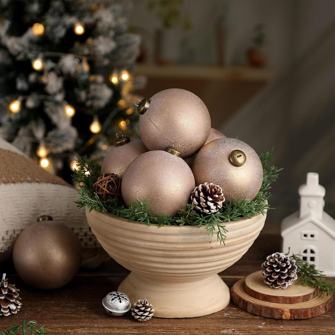 6 Pcs Neutral Textured Christmas Ball Ornaments 4 Inch Large Copper Rustic Xmas Tree Decorations Antique Farmhouse Modern Christmas Decorations for Tree Indoor Holiday Decor(Bronze)
