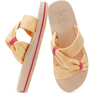 KuaiLu Womens Dressy Bow Sandals Arch Support Yoga Foam Walking Beach Slide | Cushion Comfortable Orthotic Slides Open Toe Slip On Summer Pool Indoor Outdoor Slippers