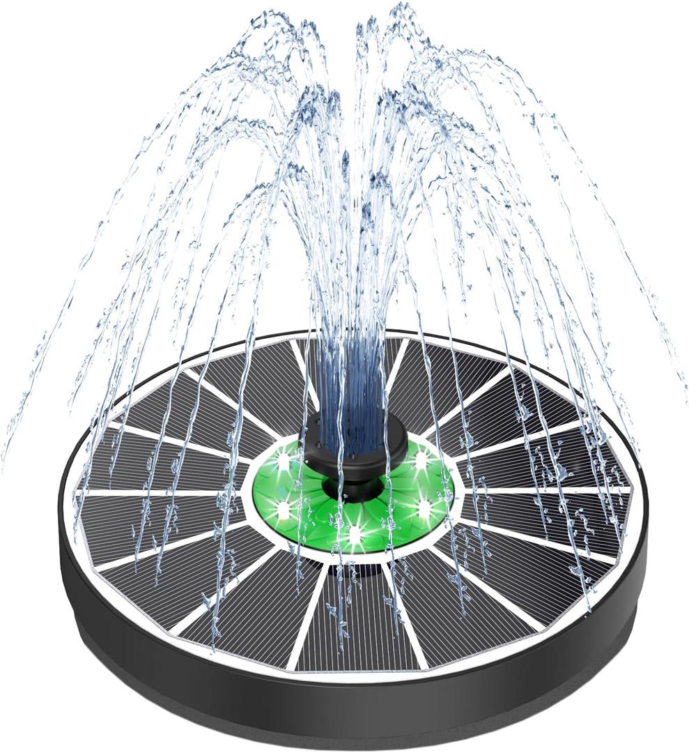 Solar Fountain White Lights Glass, 3.5W Solar Water Fountain with 2200 mAh Battery, Bird Bath Fountains Solar Power with 4 Fixers & 7 Nozzles for Outdoor,Patio, Garden Decor, Pond,Hummingbird
