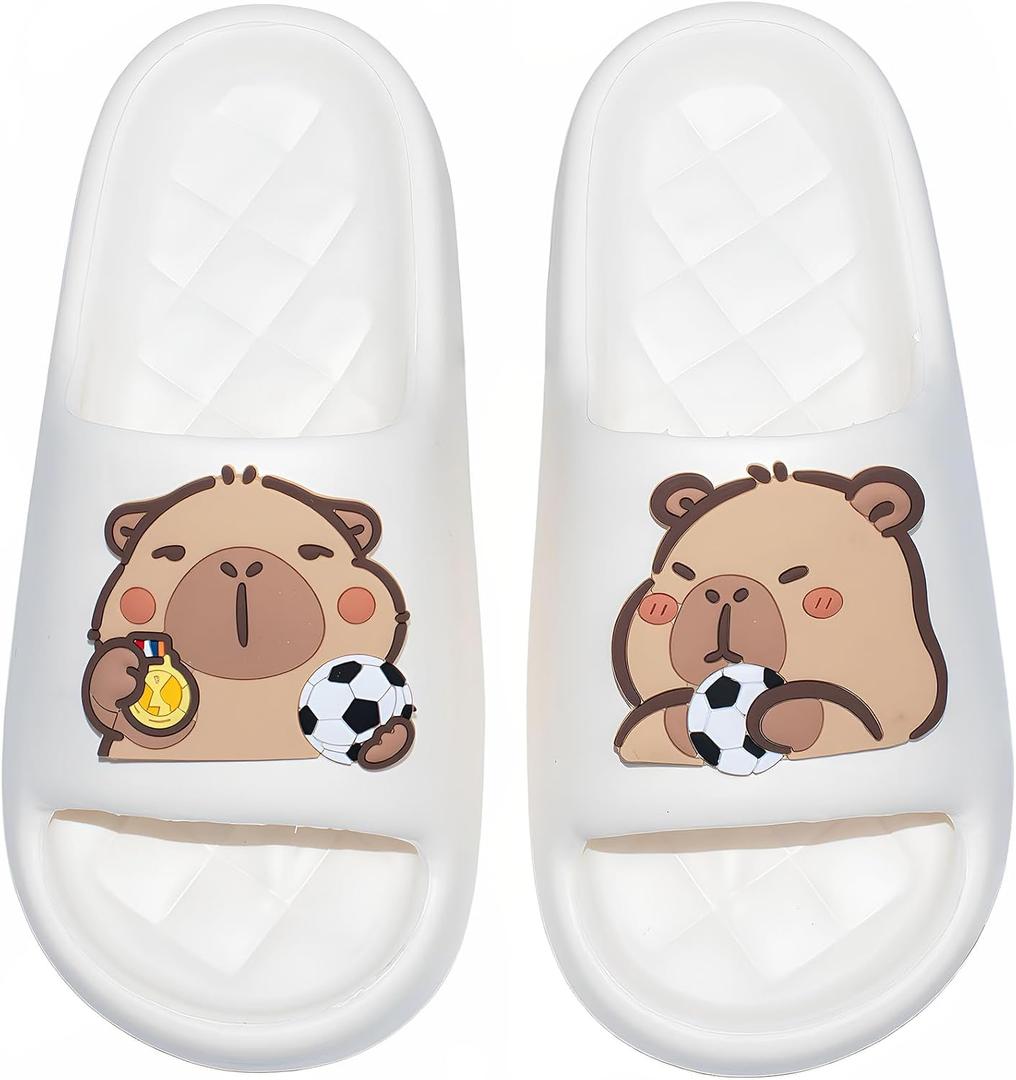 XIXITIAO Capybara Slippers for Women Men,Capybara Cute Slides,Non Slip Quick Drying Bathroom Slippers,Funny Sandals, Capybara Shower Shoes (White)