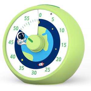 Visual Timer for Kids, 60-Minute Countdown Timer for Classroom Office Kitchen, Desk Timer Kids Time Management Tools with Silent Operation, Pomodoro Time Rainbow Pattern (Planet Green)