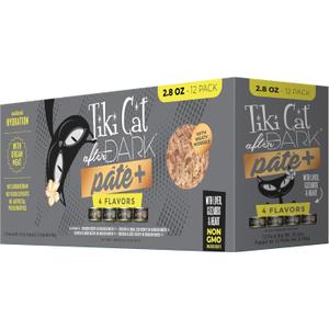 Tiki Cat After Dark Pate+, Variety Pack, with High Moisture Broth for Optimal Hydration, Wet Canned Cat Food, 2.8 oz. Cans (Pack of 12)