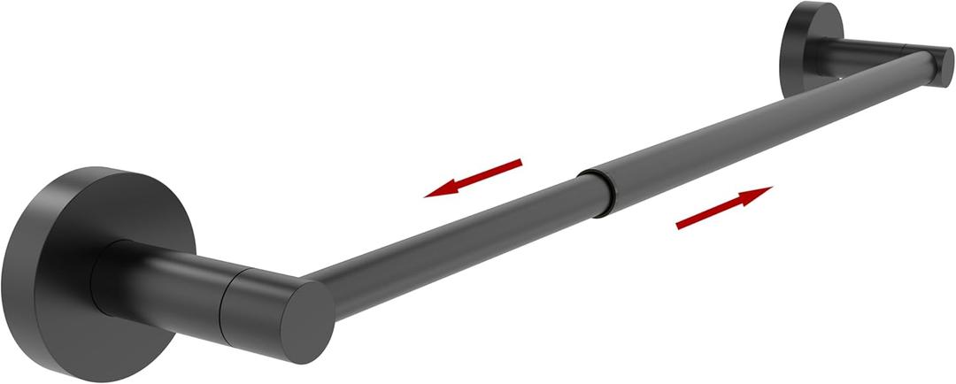 Ruacq Adjustable Towel Bar 13.7 to 24 Inch Bathroom Single Towel Bar Black Stainless Steel Modern Wall Mounted Round Towel Holders, Matte Black