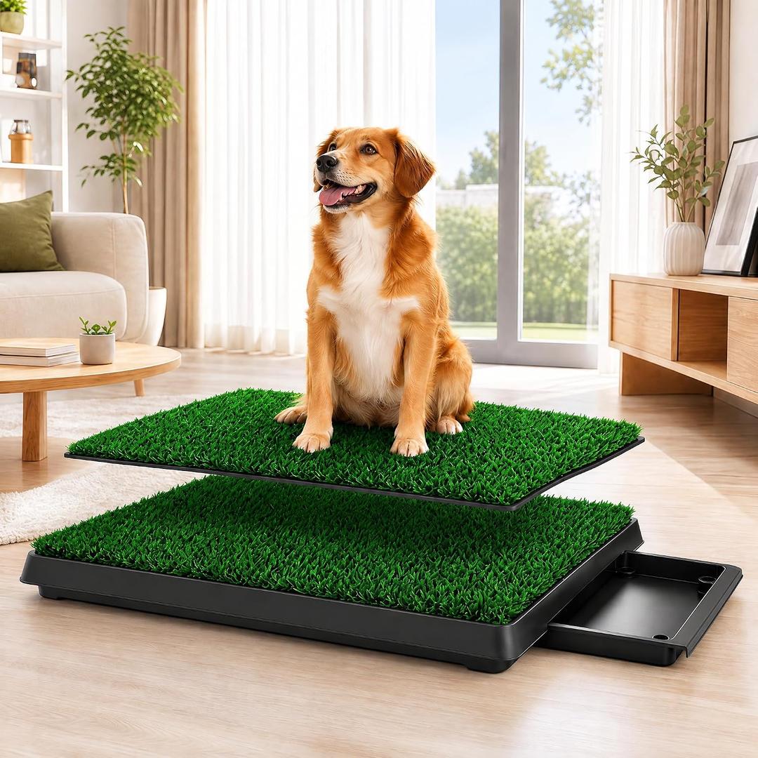 Dog Grass Pad with Tray,25 x 20 in Puppy Potty with 2 Turf Mats
