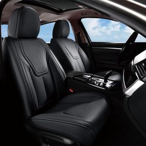 FLORICH Front Car Seat Covers, Luxury Waterproof Faux Leather Seat Covers Cushion, Black Car Seat Cover Protectors Universal Fit for Most 5 Seats Vehicles - Black