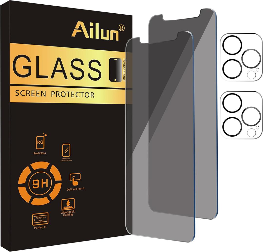 Ailun 2 Pack Privacy Screen Protector for iPhone 11 Pro Max [6.5 inch] + 2 Pack Camera Lens Protector Anti Spy Private Tempered Glass Film, [9H Hardness] - HD