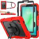 SEYMAC stock Case for Samsung Galaxy Tab A11 8.7'', Full-Body Drop Protection Case with Screen Protector Pencil Holder [360 Rotating Hand Strap] &Stand, Red+Black