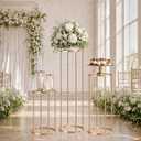 3PCS Round Cylinder Pedestal Stands Set, Gold Metal Display Columns with Removable Acrylic Tops, Sturdy Iron Nesting Risers for Wedding Party Dessert Table, Floral Vases and Event Decor (23.6", 31.5", 39.3" Heights)