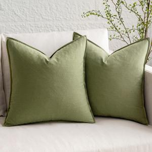 MIULEE Pack of 2 Sage Green Pillow Covers 24x24 Inch Decorative Couch Throw Pillow Covers Linen Cushion Covers Set Modern Farmhouse Eruo Sham Home Decor for Sofa Living Room Bed