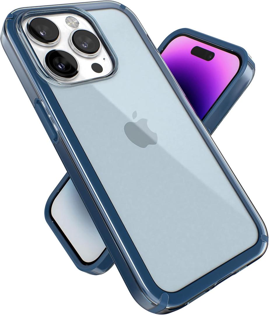 Speck Clear iPhone 14 Pro Case Drop Protection, Scratch Resistant Dual Layer Slim Phone Case for 6.1 Inch iPhones 14 Pro - Anti-Yellowing & Anti-Fade Case - Glass Navy/Winter Navy GemShell