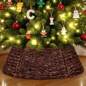 Lanpn Natural Rattan Christmas Tree Collar 42 inch, Decorative Wicker Woven Tree Skirt Ring Stand Base Cover Rustic Farmhouse for XL Large Big Huge Oversize Artificial Trees Xmas Decor (Brown)