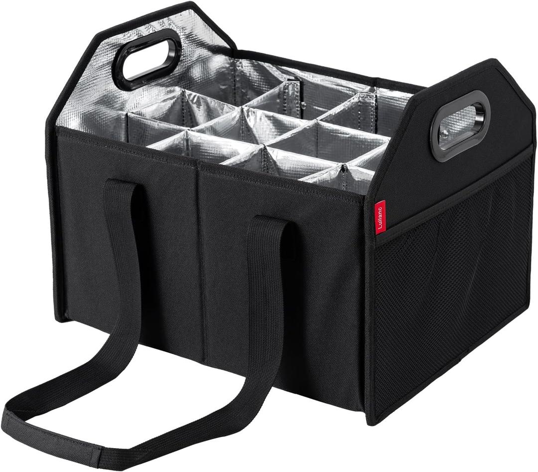 Bottle Wine Carrier Collapsible 12 Bottle Storage Box Reusable Portable Carrier Case for Tote Bag Moving, Vacation Caddy Grocery Shopping Wine Tasting Access (Black)