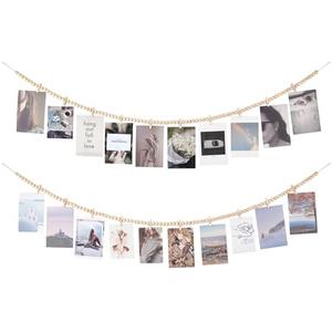 Mkono Hanging Photo Display with Clips, Boho Wooden Bead Garland Banner, Collage Card Picture Kids Art Holder String with 10 Clips for Christmas Bedroom Dorm Decor, Teen Girl Gifts, Brown, 2 Pack