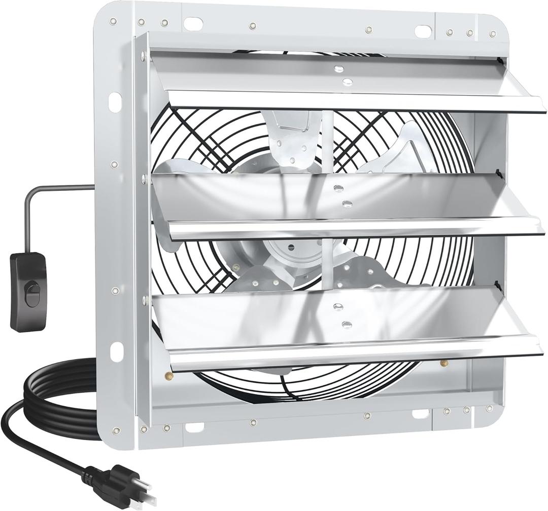 10 Inch Shutter Exhaust Fan, High-Speed 1400CFM Low Noise Attic Fan, Automatic Shutter, Ventilation and Cooling Vent Fan for Greenhouses, Garages, Shop, Chicken Coops, Gable, Shed