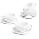 LE TAUCI Espresso Cups with Saucers 3 oz, Set of 4 Ceramic Demitasse Cup and Saucer Set for Double Espresso Shot, Lungo, Ristretto, Embossed Coffee Cups, White