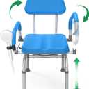 FSA/HSA Eligible Swivel Shower Chair with Arms and Back, Padded Shower Bench with Pivoting Arms, Height Adjustable Shower Chair for Elderly and Disabled, 400 lbs