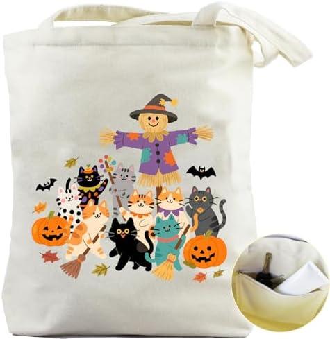Xasopffe Halloween Tote Bag for Women, Pumpkin Bags for Candy Goodie Grocery Shopping, Halloween Gifts for Party Favor Supplies