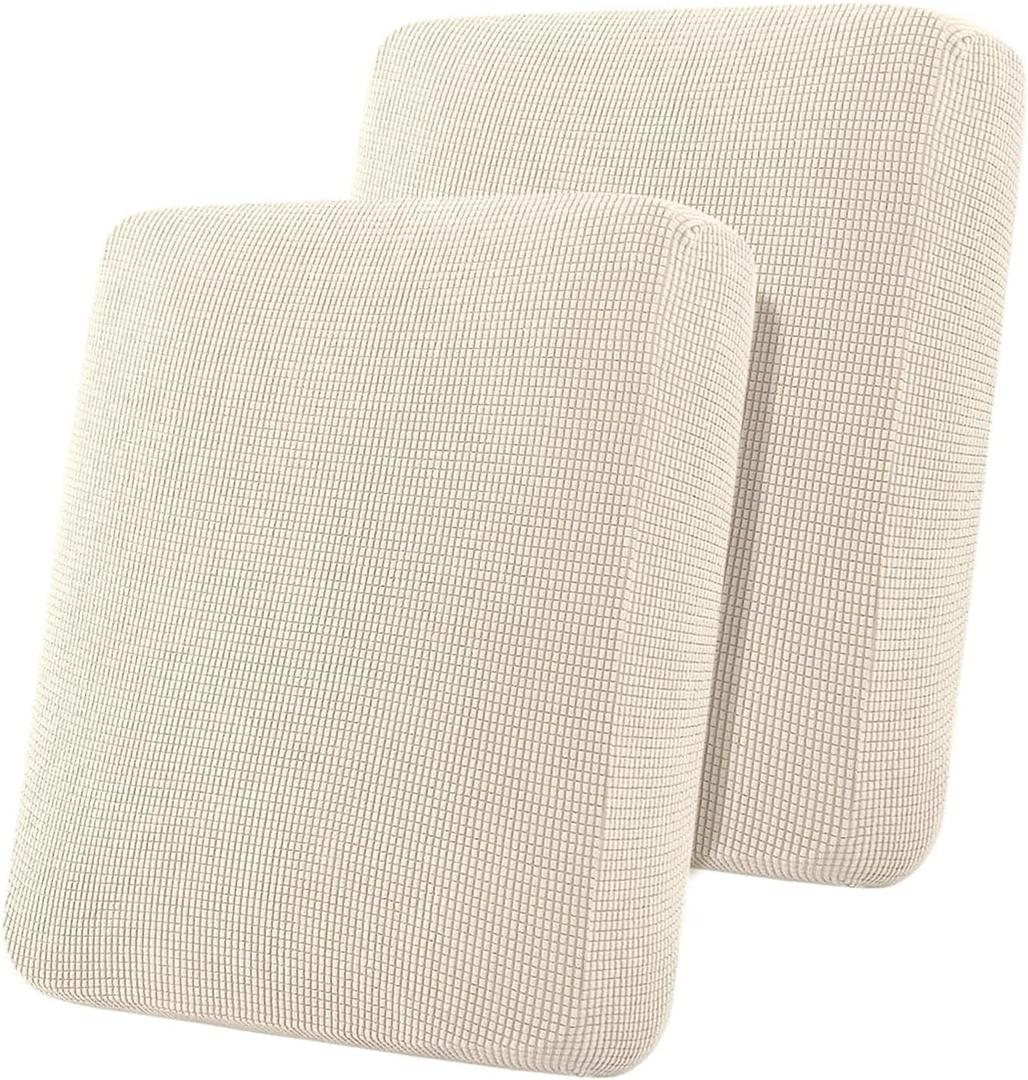 Flamingo P Large Couch Cushion Covers 2 Piece Set Sofa Seat Slipcovers for Deep Oversized Cushions with Elastic Bottom Furniture Protector for Pets & Kids, 2 Seat XL Cushion Cover, Cream