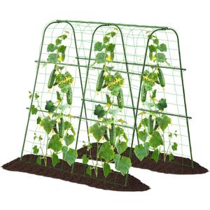 FOLLOOK Garden Cucumber Trellis for Climbing Plants Outdoor, 48x48inch U-Shape Arch Trellis for Garden Raised Bed, Plant Support for Grape Vine Tomato Vegetable Pea Bean, Green