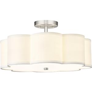 Semi Flush Mount Ceiling Lights, 4-Light 18" Ceiling Light Fixtures with Fabric Shade in Flower Shape, Brushed Nickel Farmhouse Drum Lighting for Nursery Bedroom Kitchen, AD-22009-4SF-SN, 18", Single Shade