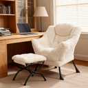 Lazy Chair with Ottoman, Modern Accent Chair Sofa Chair with Armrests, Reading Chair and Folding Footstool for Living Room, Bedroom, Office, Plush Beige, 31.5 x 25.2 x 37.4 inches