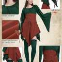 4 Pcs Fairy Costume for Woman Renaissance Dress Costume, Women Elf Medieval Irish Dress Ear Head Chain for Halloween (XL)