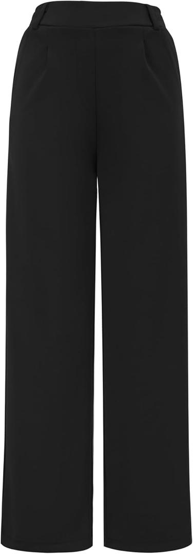 AFITNE Womens Wide Leg Work Pants High Waist Pull On Dress Pants Elastic Waistband Casual Slacks with Thick Fabric (XX-Large, Black622)