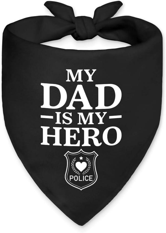 My Dad is My Hero Funny Dog Bandana, Police Academy Graduate Pet Bandana, Police Pet Gifts for Dog Dad, Policeman Pet Scarf Accessories for Party, Graduation Birthday Gifts for Men Dogs Owners