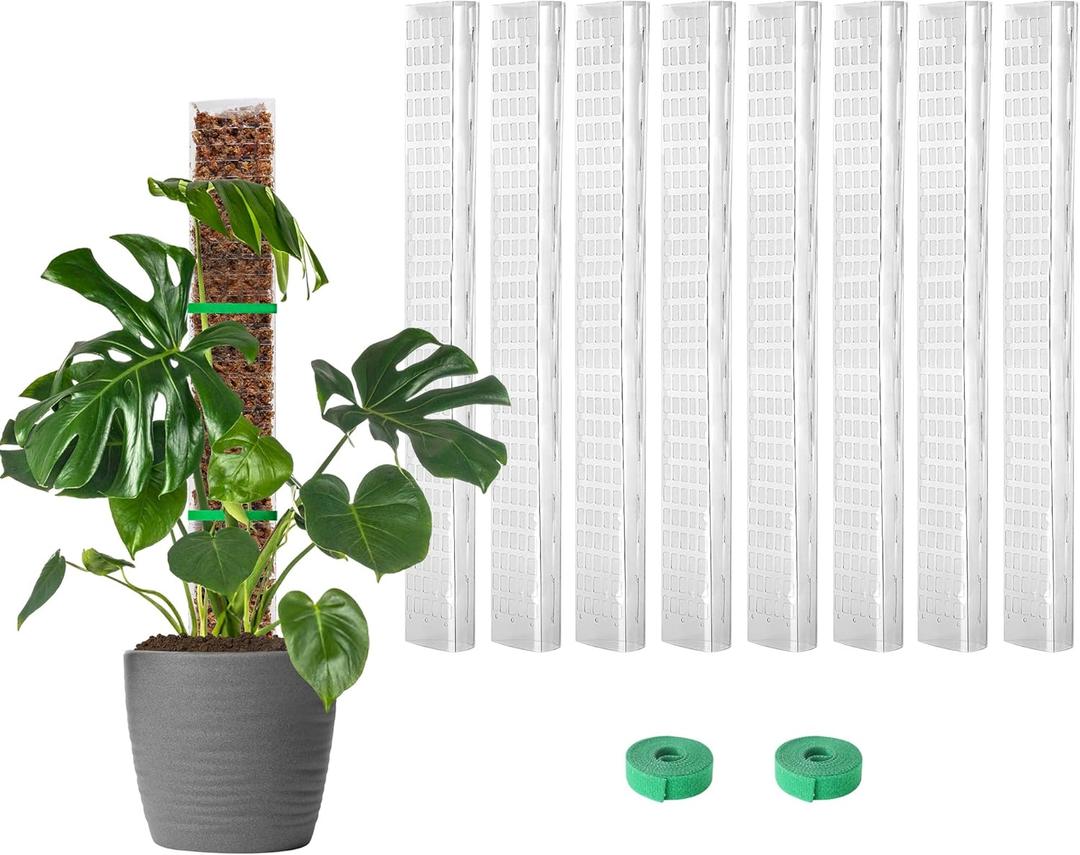 EOX 8 Pcs 24 Inch Plastic Moss Pole for Monstera, Large D Shaped Poles for Climbing Plants Work with Sphagnum Moss, Garden Ties