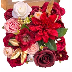FPMSQDY Artificial Flowers, Fake Cake Flowers Silk Roses with Stems Faux Burgundy Dahlia Wedding Bridal Bouquets for Table Centerpieces Floral Arrangement Arch Home Decoration
